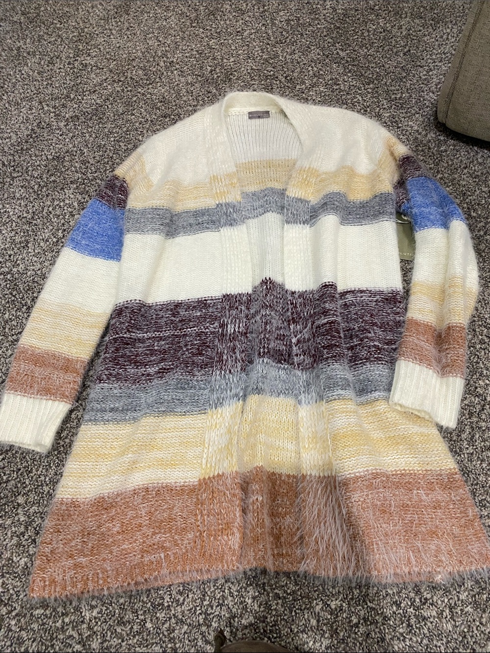 Striped Open-Front Cardigan in Ivory Multi